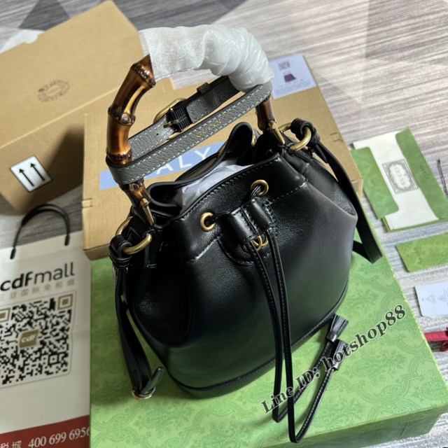 Gucci官網2022新款竹節手柄肩背女包 古馳Ophidia系列水桶肩背包724652 gqy4773